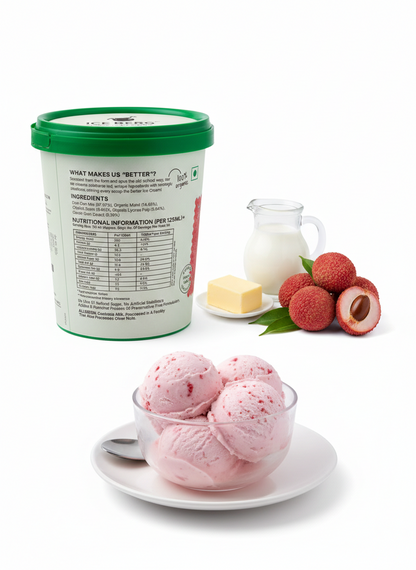 Ice Cream | Lush Lychee Ice Cream (Made From Real Milk, Gondh Gum, Organic Butter, Sitaphal ) - Churned with authentic &amp; Real Ingredients - Iceberg Organic Ice Cream - 750ml