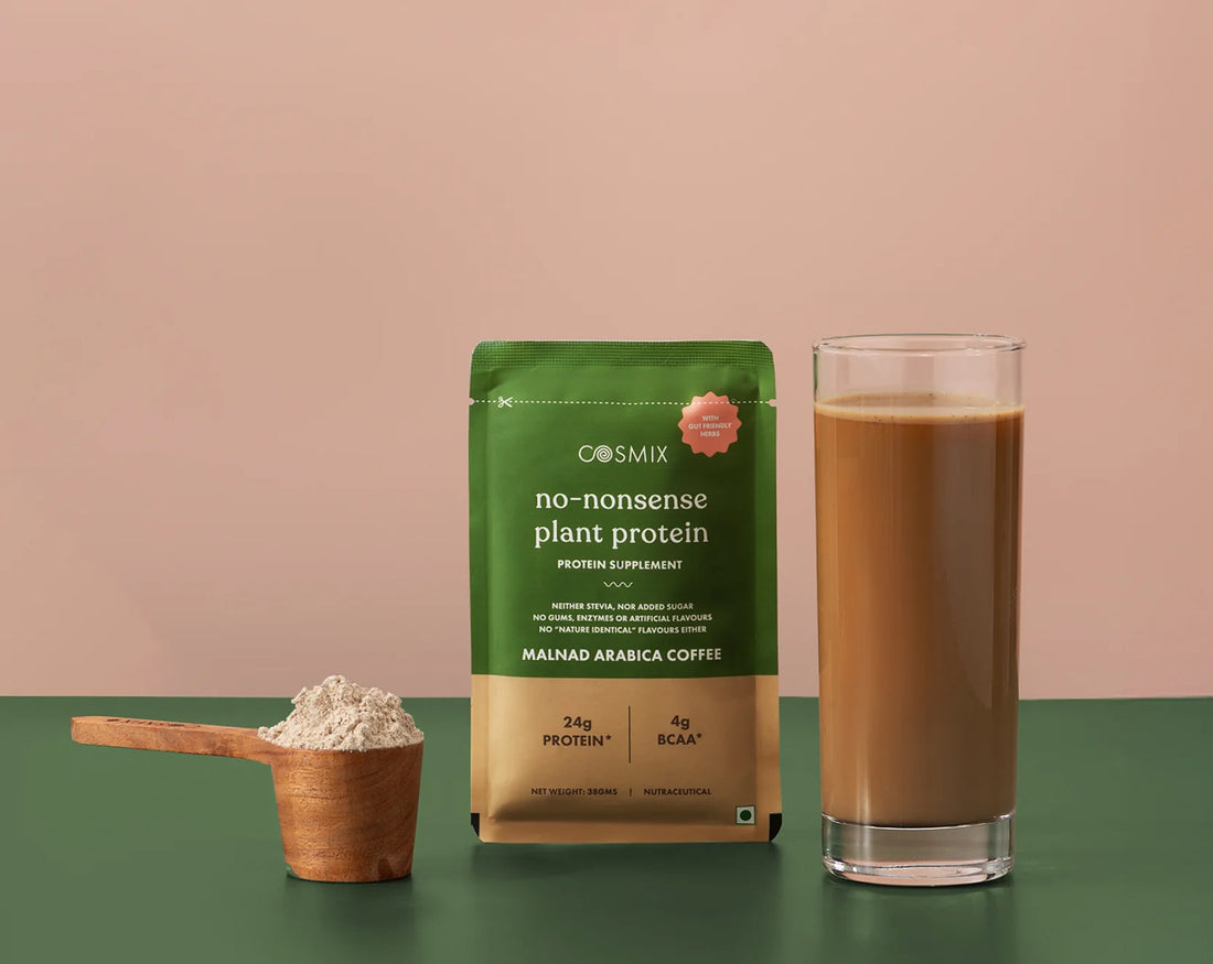 Protein Powder | Malnad Arabica Coffee Plant Protein (24gm Protein Per Serving) – No Nonsense – Gut Friendly, Lactose Free, No Trans Fat, Soy Free, No Added Sugar, Stevia, Gums, Enzymes & No Added Artificial Flavours – Cosmix – 38gm