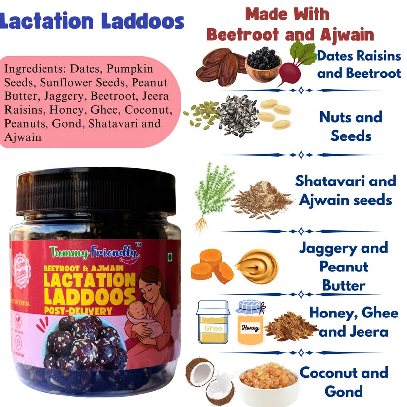 Laddus | Lactation Laddoos ( Beetroot &amp; Ajwain )- Dry Fruit Laddus - Home Made - No Chemical, No Palm Oil &amp; No Added Sugar - Tummy Friendly - 250gm