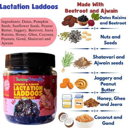Laddus | Lactation Laddoos ( Beetroot &amp; Ajwain )- Dry Fruit Laddus - Home Made - No Chemical, No Palm Oil &amp; No Added Sugar - Tummy Friendly - 250gm