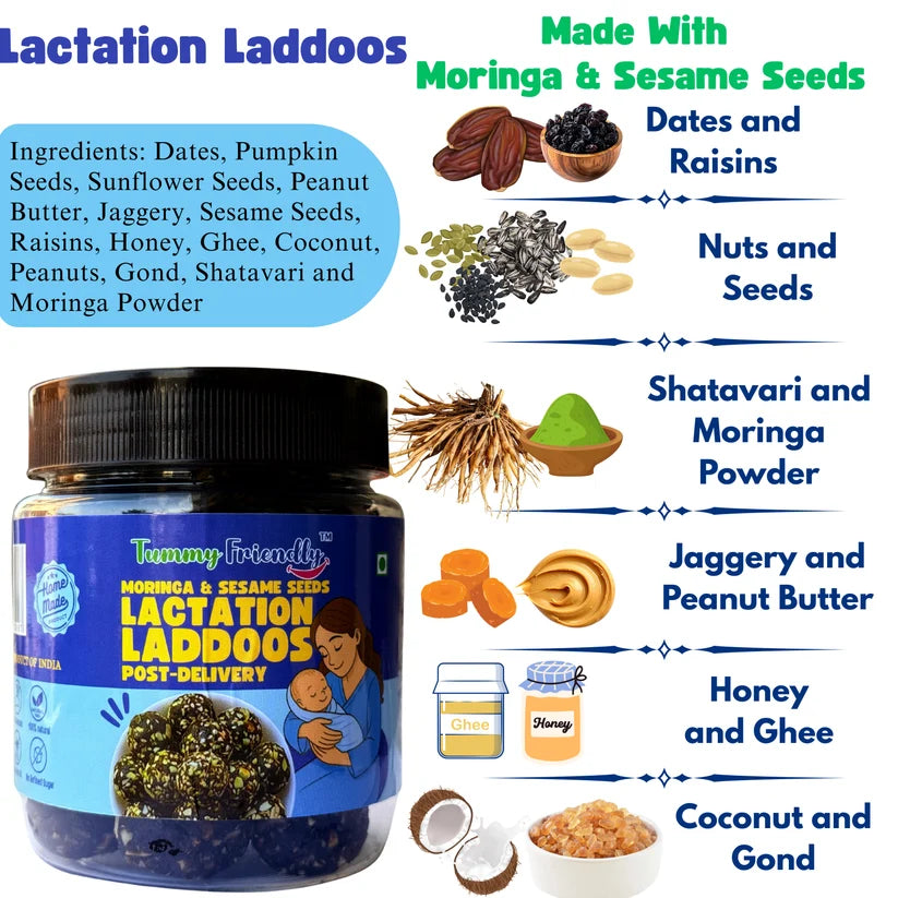 Laddus | Lactation Laddoos ( Moringa &amp; Sesame Seeds ) - Dry Fruit Laddus - Home Made - No Chemical, No Palm Oil &amp; No Added Sugar - Tummy Friendly - 250gm