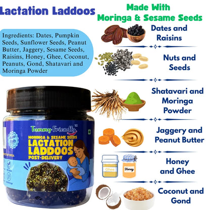 Laddus | Lactation Laddoos ( Moringa &amp; Sesame Seeds ) - Dry Fruit Laddus - Home Made - No Chemical, No Palm Oil &amp; No Added Sugar - Tummy Friendly - 250gm