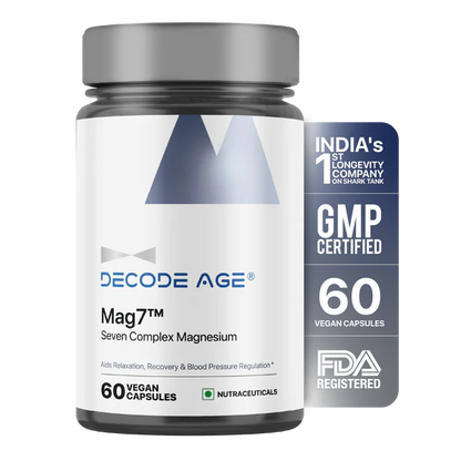MAG7 |  Seven Complex Magnesium - Aids Relaxation, Recovery &amp;amp; Blood Pressure Regulation - Vegan, Gluten Free, Soy Free, Sugar Free, Non GMO &amp;amp; No Artificial Sweeteners - Decode Age - 60 Capsules