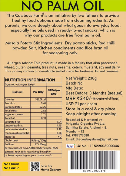 Potato Sticx | Roasted Masala Potato Sticx (Salli) - Made With Sun Dried Potatoes  -  No Onion, No Garlic-No Palm Oil, No Msg &amp; Preservatives Free – The Cow Boys Farm - 230gm