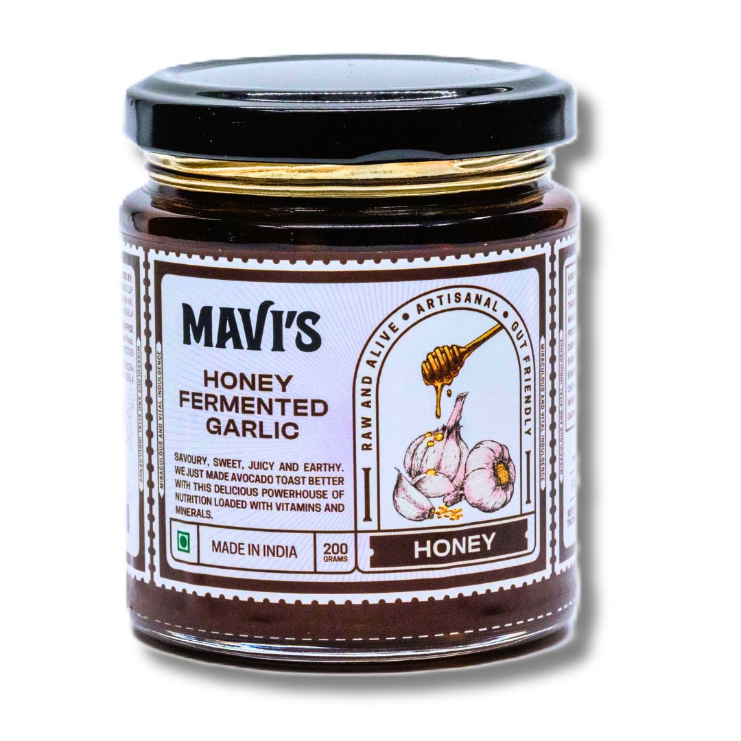 Fermented Garlic | Honey Fermented Garlic  - Savoury, Sweet, Juicy And Earthy - Vegan, No Added Vingear, Flavours &amp; No Preservatives - MAVI’s - 200gm
