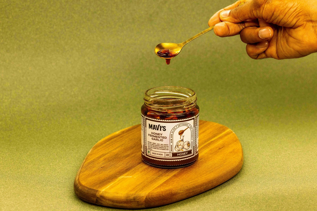 Fermented Garlic | Honey Fermented Garlic - Savoury, Sweet, Juicy And Earthy - Vegan, No Added Vingear, Flavours & No Preservatives - MAVI’s - 200gm