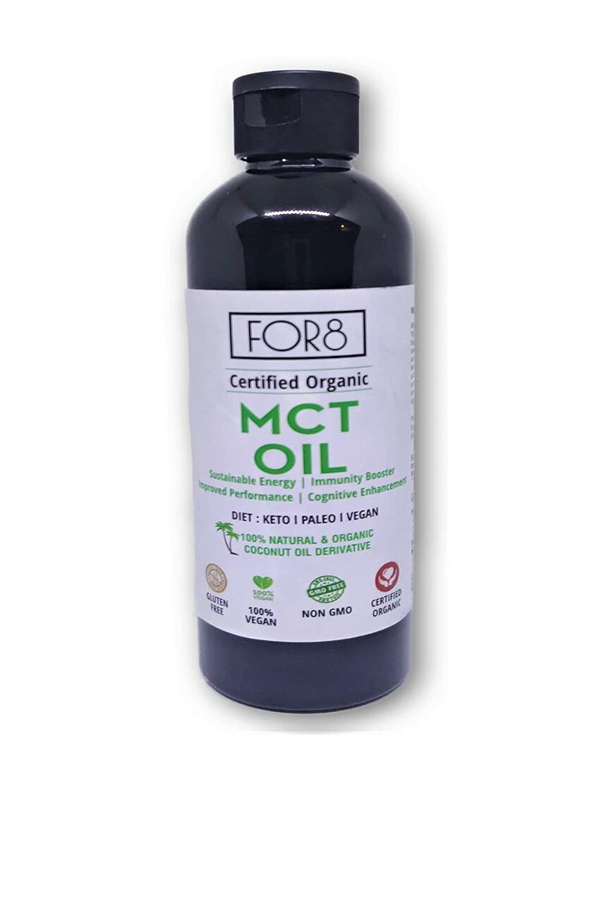 MCT Oil - Certified Organic - Indian - Vegan, Gluten Free, Keto Friendly &amp;amp; Paleo - For8 - 250ml