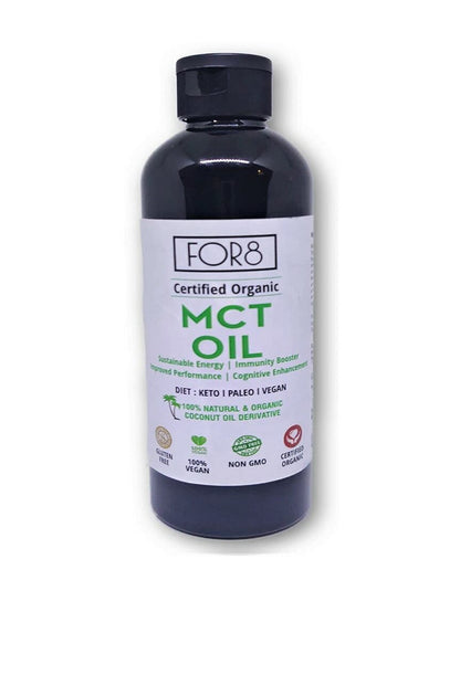 MCT Oil - Certified Organic - Indian - Vegan, Gluten Free, Keto Friendly &amp;amp; Paleo - For8 - 250ml