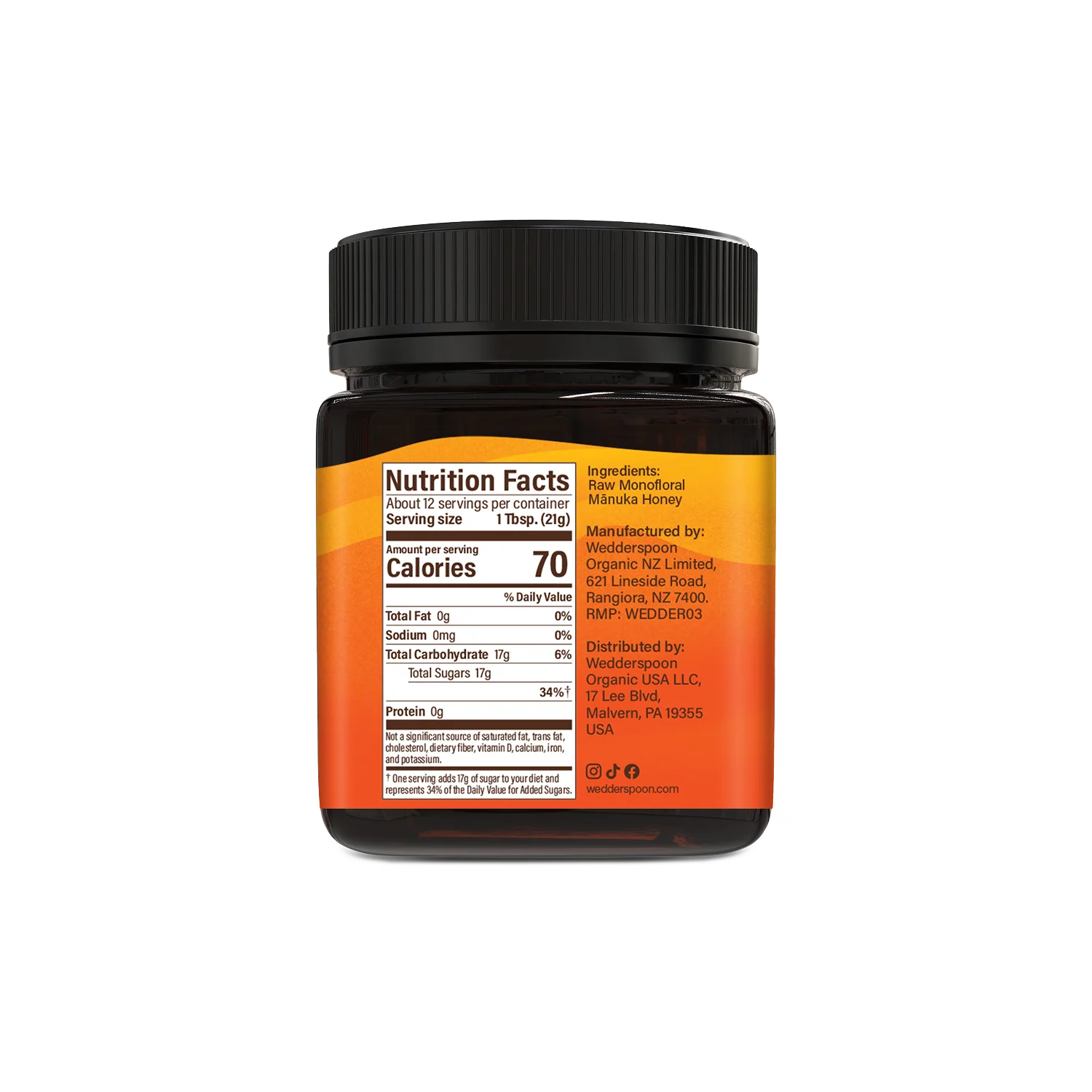 Mānuka Honey | Raw Monofloral Mānuka Honey MGO 1100+ - Wedderspoon -  250gm