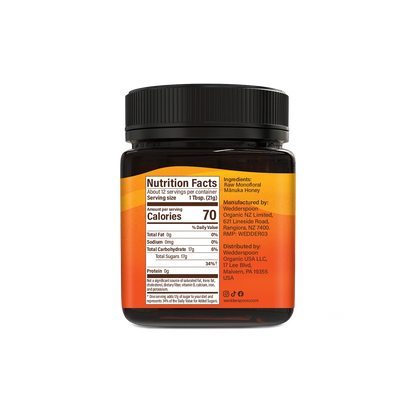 Mānuka Honey | Raw Monofloral Mānuka Honey MGO 1100+ - Wedderspoon -  250gm