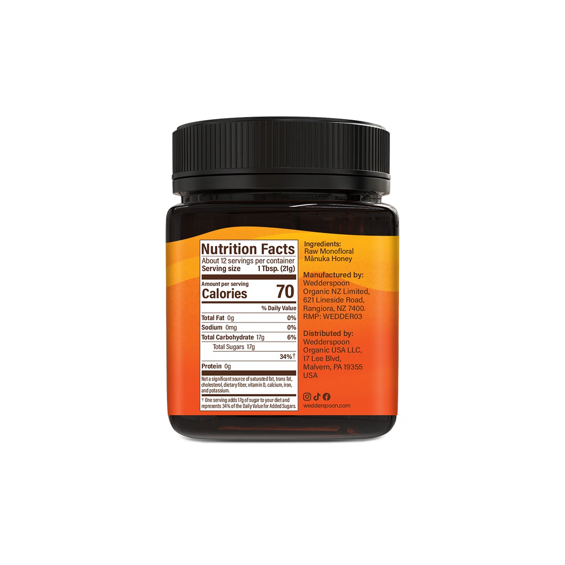 Honey | Raw Manuka Honey 850+ MGO-New Zealand - Wedderspoon - 250gm