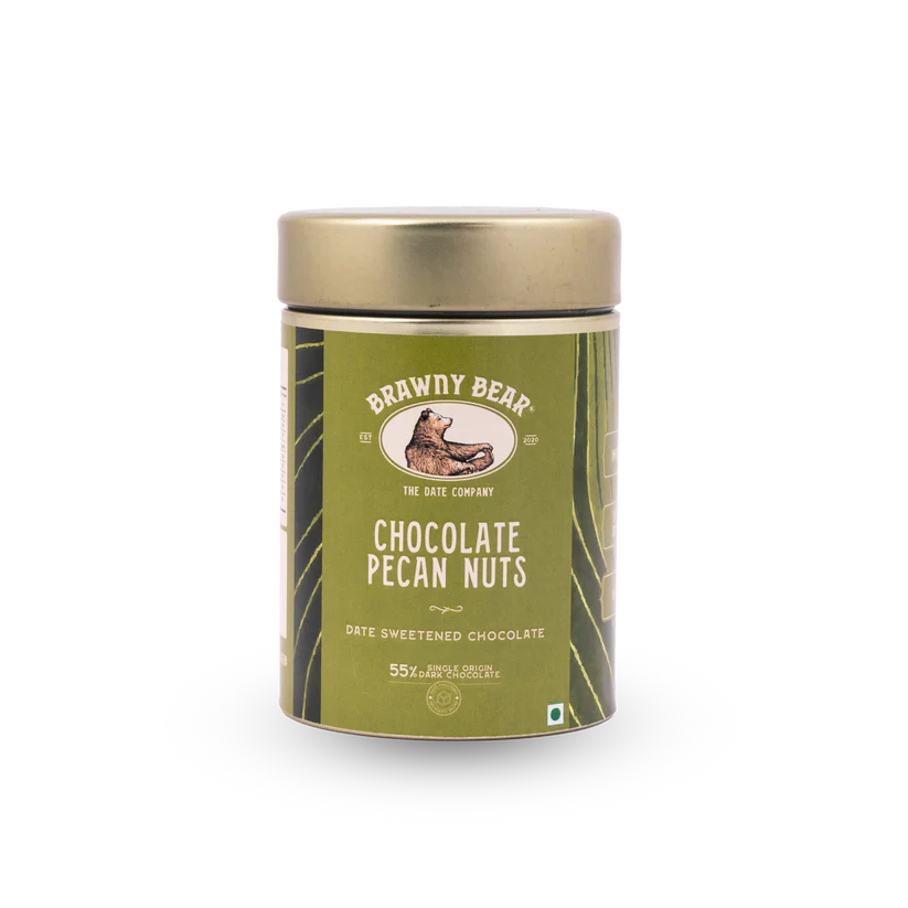 Nuts | Chocolate Pecan Nuts-55% Date-Sweetened Dark Chocolate –No Added Sugar , No refined Sugar, No Fillers – Brawny Bear – 25gm