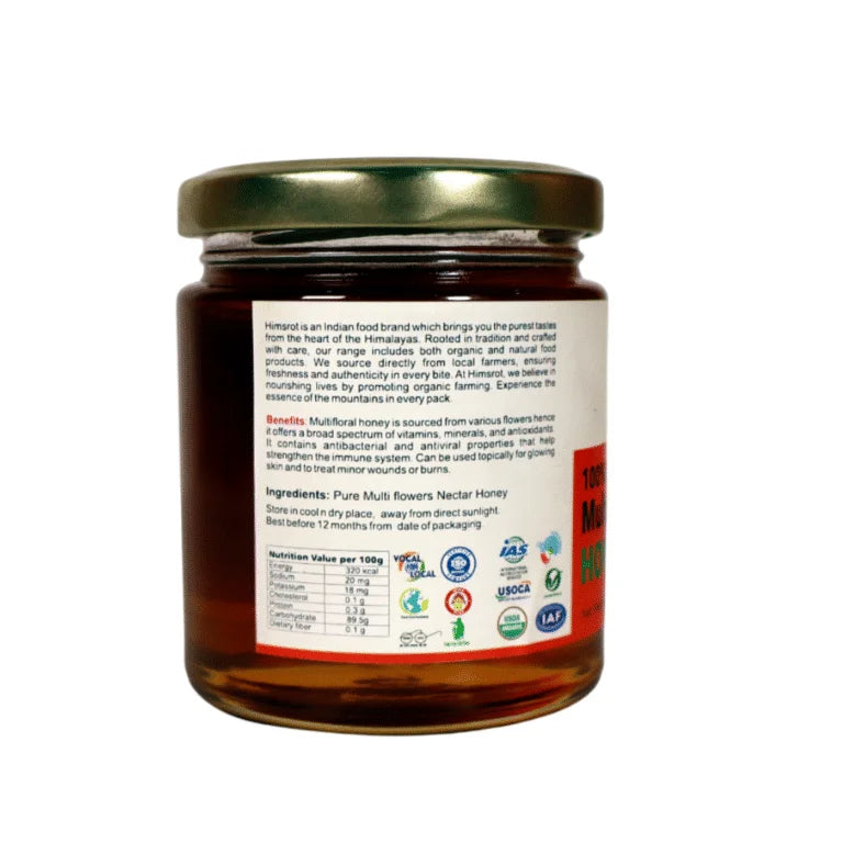 Honey | Multifloral Honey (Made With Real Fruit) - USDA Organic - No Preservatives, Colors &amp;amp; No Artificial Flavors - Himsrot - 250gm