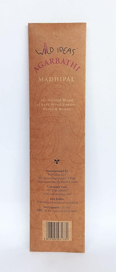 Madhipal Agarbathi - Incense Stick with Essential Oil-All Natural Blend of Bark Wood Powder – Wild Ideas – 30 Sticks Pack