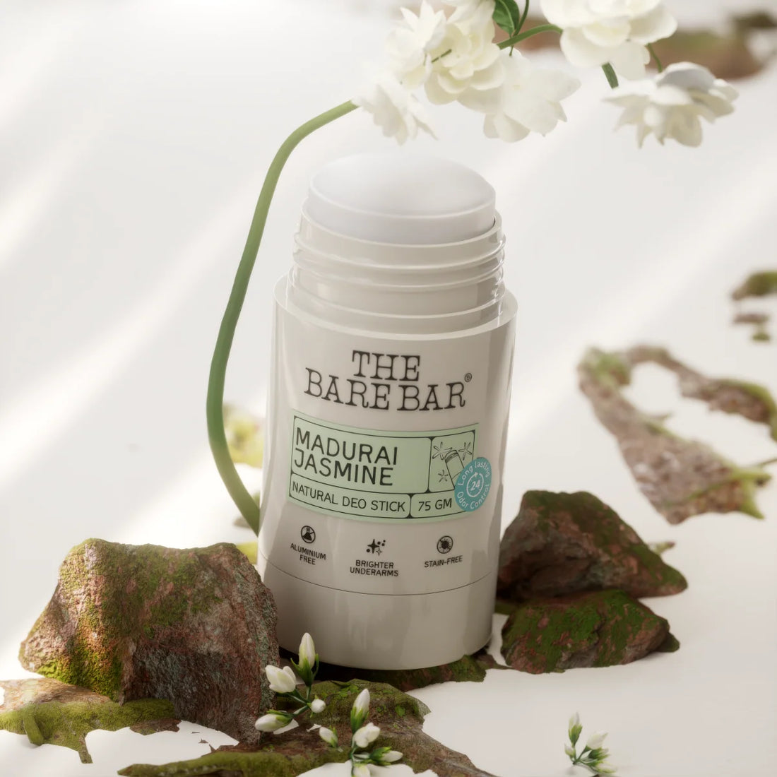 Deodorant | Madurai Jasmine Deodorant (Deo Stick) – Vegan, No Artificial Fragrances, Paraben Free & No Added Preservatives – The Bare Bar – 75gm