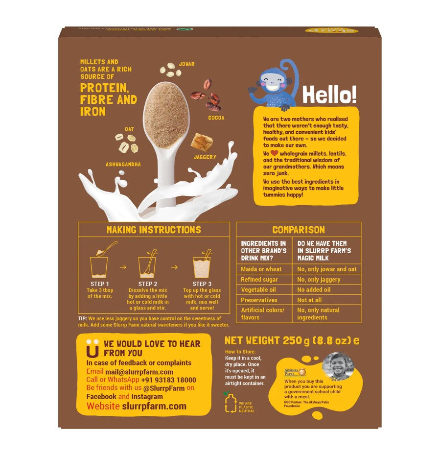 Magic Milk Mix - Chocolate Swirl – Only Jaggery, Jowar &amp;amp; Oats - Natural - Indian – Rich Source Of Protein, Fibre And Iron, Zero Maida, Refined Sugar And Maltodextrin – Slurrp Farm – 400gm