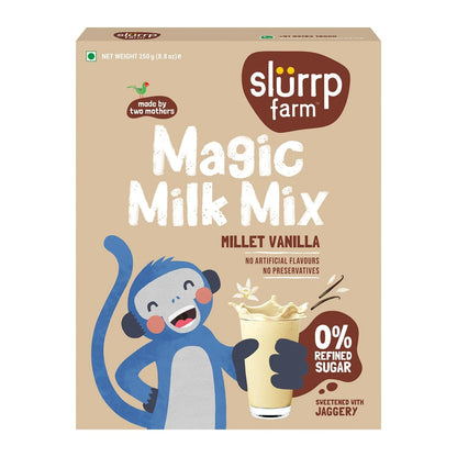 Magic Milk Mix | Millet Vanilla (Sweetened With Jaggery) - Zero Refined Sugar - No Artificial Flavor &amp; No Preservatives - Slurrp farm - 250gm