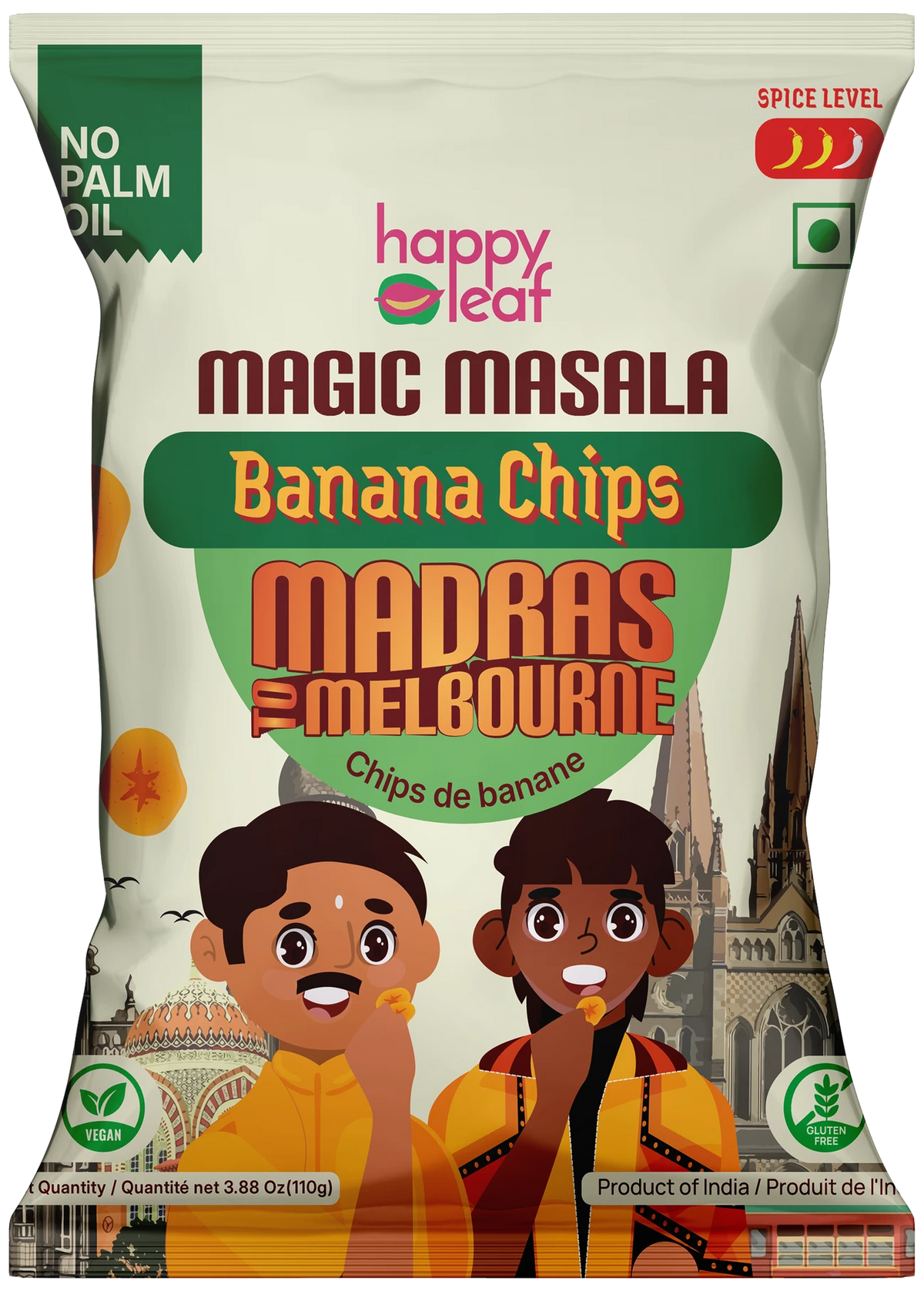 Chips | Magic Masala Banana Chips -Vegan, Gluten Free, USDA Organic – No Artificial Color &amp; No Artificial Preservatives – Happy Leaf – 110gm