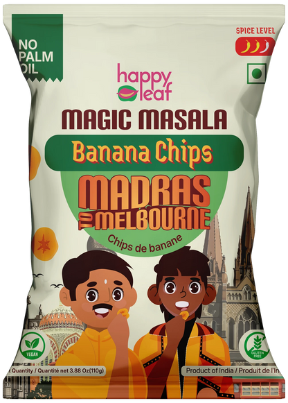 Chips | Magic Masala Banana Chips -Vegan, Gluten Free, USDA Organic – No Artificial Color &amp; No Artificial Preservatives – Happy Leaf – 110gm