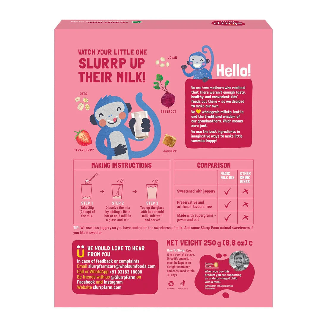 Milk Mix | Magic Milk Mix - Millet Berry Blast – Only Jaggery, Jowar &amp; Oats - Natural - High In Protein, Fibre And Iron, Zero Maida, Refined Sugar And Maltodextrin – Slurrp Farm – 250gm