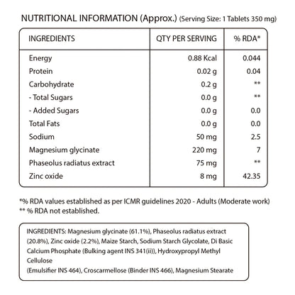 Magnesium Glycinate | (With Zinc) - Vitamin &amp; Minerals - Support Bone, Muscle &amp; Nerve Health - Pure Nutrition - (350mg) - 60 Capsules