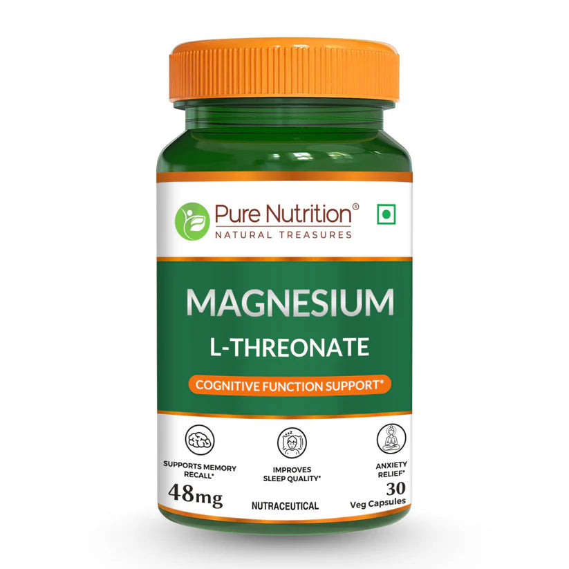 Magnesium L-Threonate | Supports Brain Function, Memory & Stress Relief – Pure Nutrition – 48mg – 30 Veg Capsules