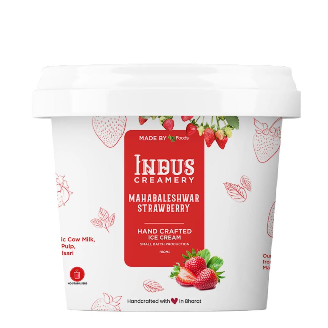 Ice Cream | Mahabaleshwar Strawberry Ice Cream – Hand Crafted Ice Cream – 100% Natural – No Added Preservatives, No Oil Fat & No Stabilisers – INDUS CREAMERY – 100ml
