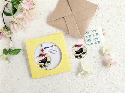 Rakhi | Maina Lumba (Made From Cotton, Jute, Wooden beads &amp; With Pressed Flower Petals) – Handcrafted – Eco Friendly – Nature’s Soul - Single Piece