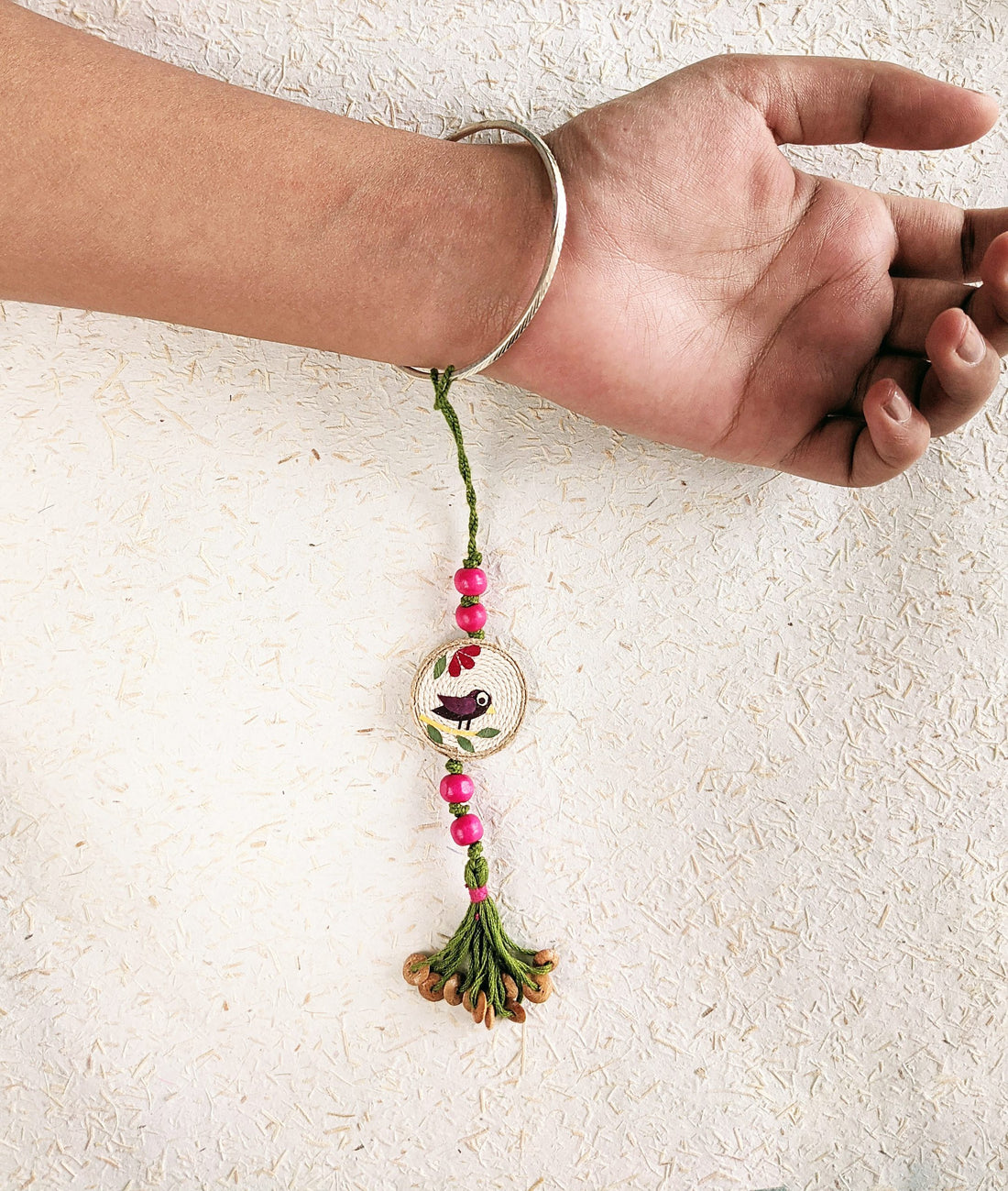 Rakhi | Maina Lumba (Made From Cotton, Jute, Wooden beads &amp; With Pressed Flower Petals) – Handcrafted – Eco Friendly – Nature’s Soul - Single Piece