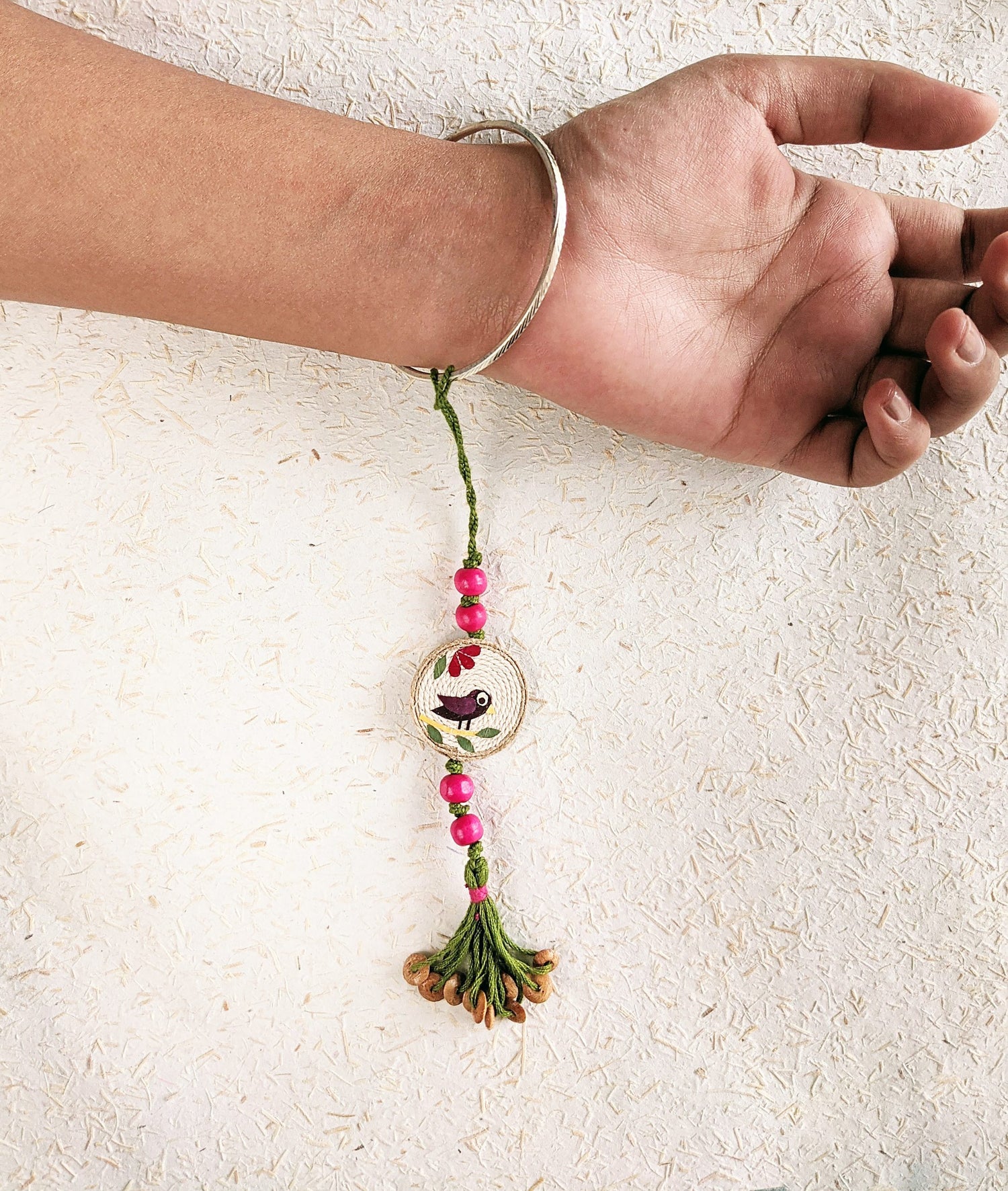 Rakhi | Maina Lumba (Made From Cotton, Jute, Wooden beads &amp; With Pressed Flower Petals) – Handcrafted – Eco Friendly – Nature’s Soul - Single Piece