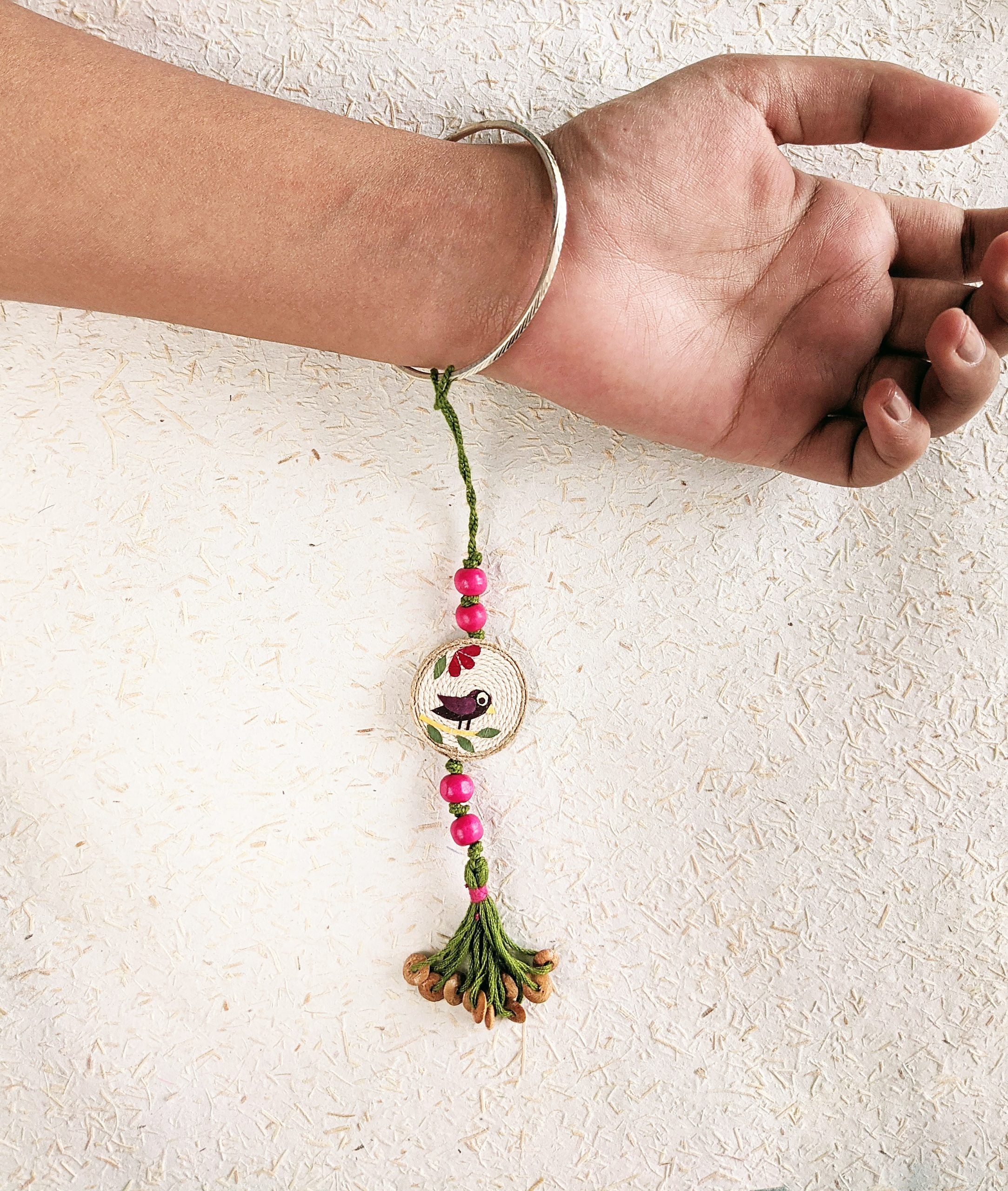 Rakhi | Maina Lumba (Made From Cotton, Jute, Wooden beads &amp; With Pressed Flower Petals) – Handcrafted – Eco Friendly – Nature’s Soul - Single Piece