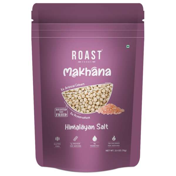 Makhana | Himalayan Salt – 3g Protein Per Serving – Roasted – Not Fried – Gluten Free, No Added Artificial Colour, Trans Fat Free &amp; No Added Preservatives – ROAST FOODS – 70gm