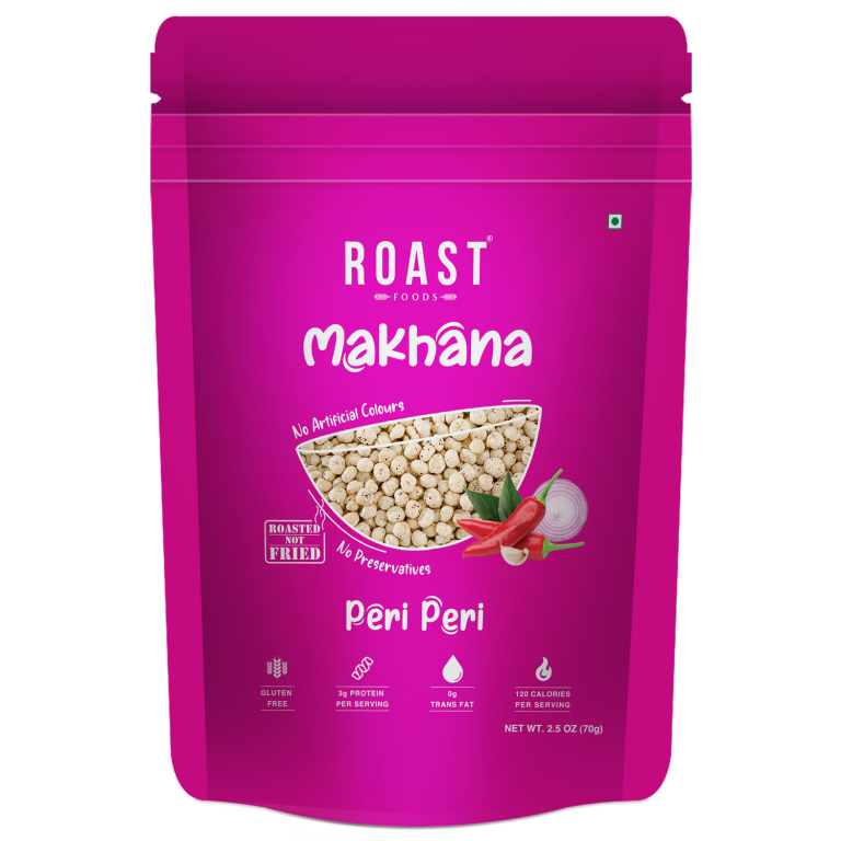 Makhana | Peri Peri - 3g Protein Per Serving – Roasted – Not Fried – Gluten Free, No Added Artificial Colour, Trans Fat Free & No Added Preservatives – ROAST FOODS – 70gm