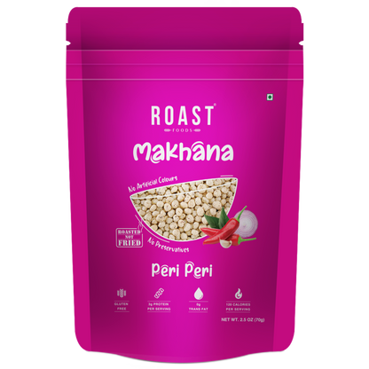 Makhana | Peri Peri - 3g Protein Per Serving – Roasted – Not Fried – Gluten Free, No Added Artificial Colour, Trans Fat Free &amp;amp; No Added Preservatives – ROAST FOODS – 70gm