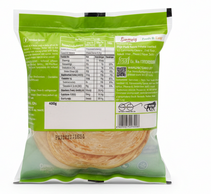 Malabar Parota - 100% Natural- Ready To Eat Atta Lachha Paratha - No Added Preservatives &amp; Zero Palm Oil - Simmply - Makes 5 Parotas 400gm