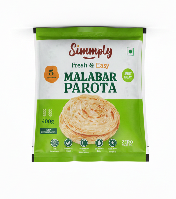 Malabar Parota - 100% Natural- Ready To Eat Atta Lachha Paratha - No Added Preservatives &amp; Zero Palm Oil - Simmply - Makes 5 Parotas 400gm