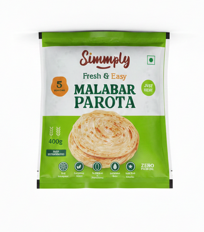 Malabar Parota - 100% Natural- Ready To Eat Atta Lachha Paratha - No Added Preservatives &amp; Zero Palm Oil - Simmply - Makes 5 Parotas 400gm