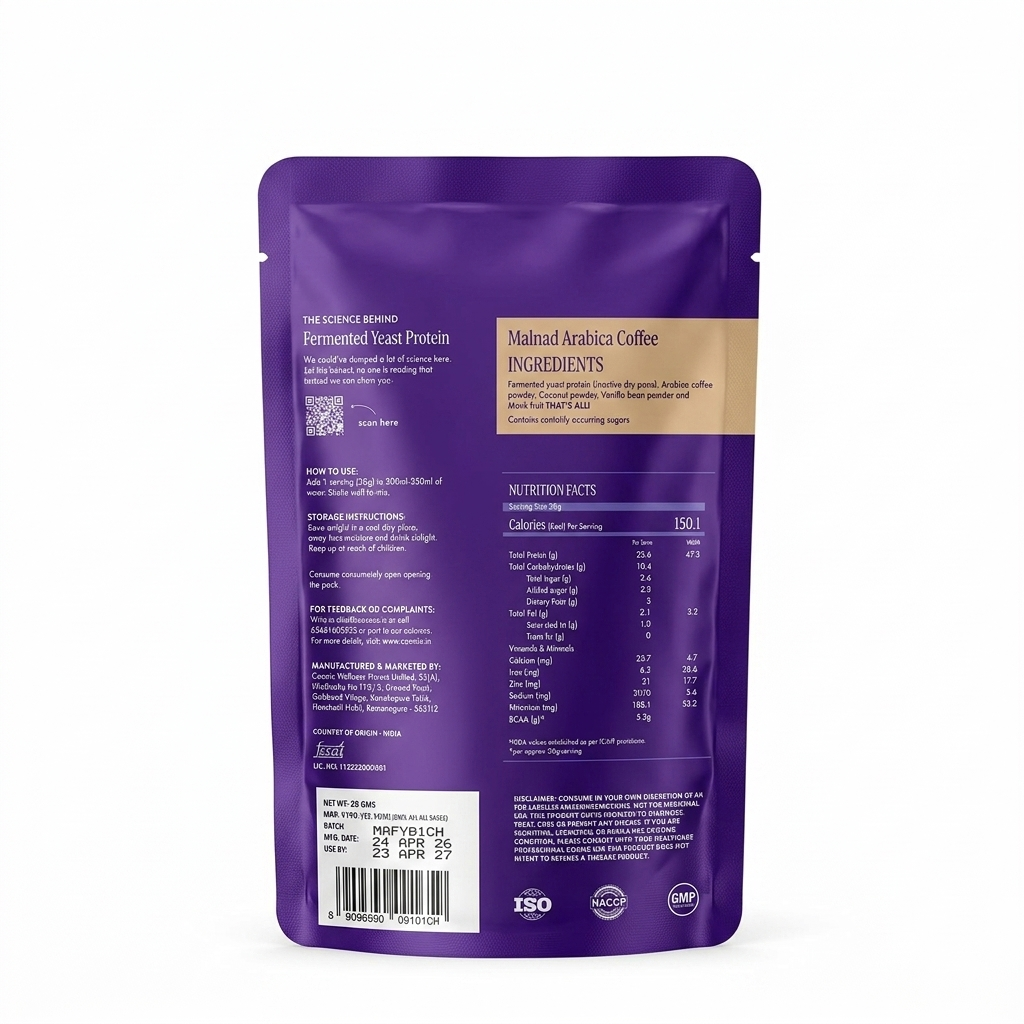 Protein Powder | Malnad Arabica Coffee (24g Protein Per Serving) - Fermented Yeast Protein – No Nonsense – No Added Sugar, No Added Sugar &amp; No Added Artificial Flavours – Cosmix – 38gm