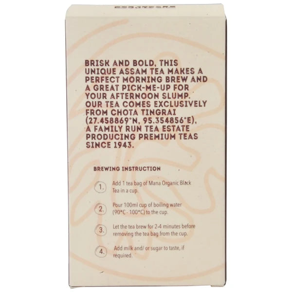 Tea | Organic Assam Black Tea -USDA Organic-Authentic Indian Chai Featuring Assam Tea-No Preservatives- Mana - 25 Tea Bags