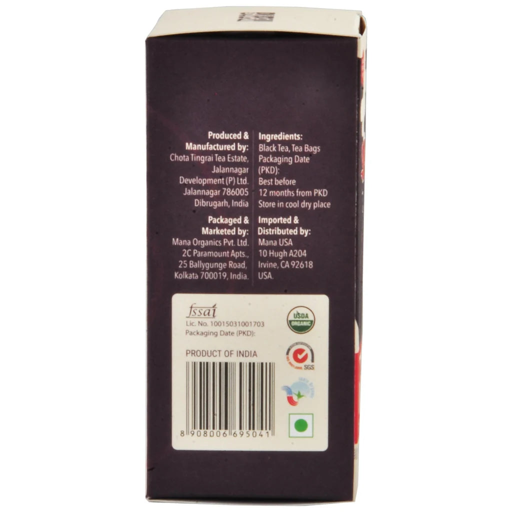 Tea | Organic Assam Black Tea -USDA Organic-Authentic Indian Chai Featuring Assam Tea-No Preservatives- Mana - 25 Tea Bags