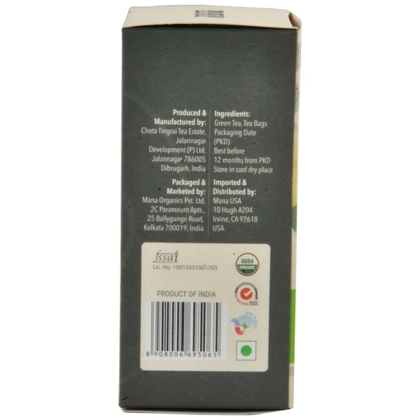 Tea | Organic Green Tea -USDA Organic-Authentic Indian Chai Featuring Assam Tea-No Preservatives- Mana - 25 Tea Bags