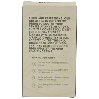 Tea | Organic Green Tea -USDA Organic-Authentic Indian Chai Featuring Assam Tea-No Preservatives- Mana - 25 Tea Bags