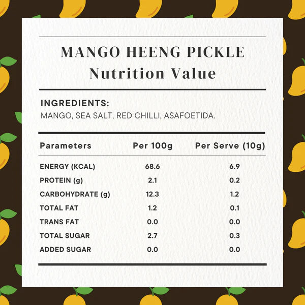 Pickle | Mango Heeng Pickle (Home Made With Probiotic Goodness) – 100% Natural – Vegan, No Added Colour & No Added Preservatives – Golden Grass – 200gm