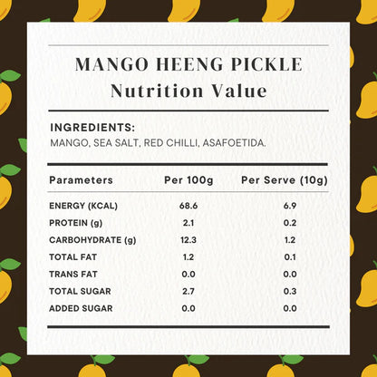 Pickle | Mango Heeng Pickle (Home Made With Probiotic Goodness) – 100% Natural – Vegan, No Added Colour &amp; No Added Preservatives – Golden Grass – 200gm