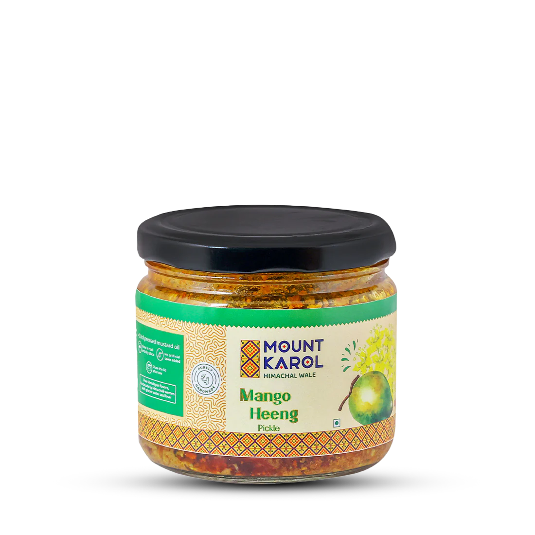 Pickle | Mango Heeng Pickle (Made With Cold Pressed Mustard Oil) - Pure Himalayan Flavor - No emulsifiers, Stabilisers, Nothing Artificial, No Flavour Enhancers, Colours &amp; No Artificial Preservatives - Mount Karol - 220gm