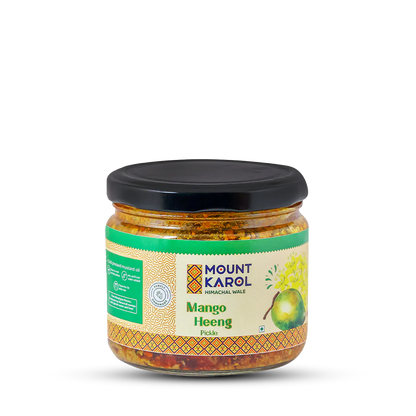 Pickle | Mango Heeng Pickle (Made With Cold Pressed Mustard Oil) - Pure Himalayan Flavor - No emulsifiers, Stabilisers, Nothing Artificial, No Flavour Enhancers, Colours &amp; No Artificial Preservatives - Mount Karol - 220gm