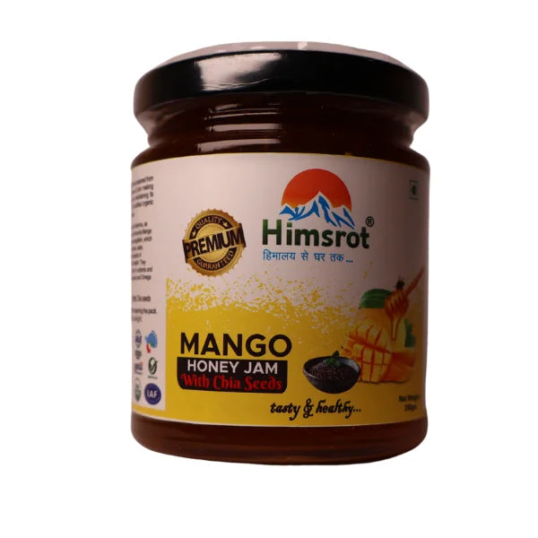 Honey Jam | Mango Honey Jam (With Chia Seeds) - USDA Organic - Tasty &amp; Healthy - No Added Preservatives - Himsrot - 250gm