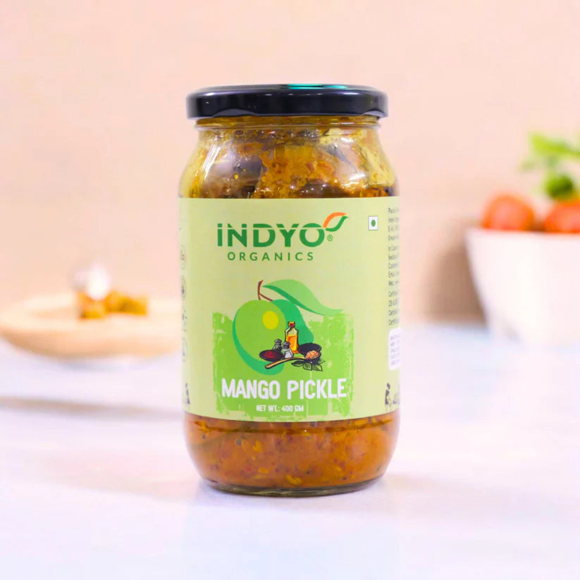 Pickle | Mango - Certified Organic - Sun Dried - Cold Pressed Oil &amp; Preservatives Free - Indyo Organic - 400gm