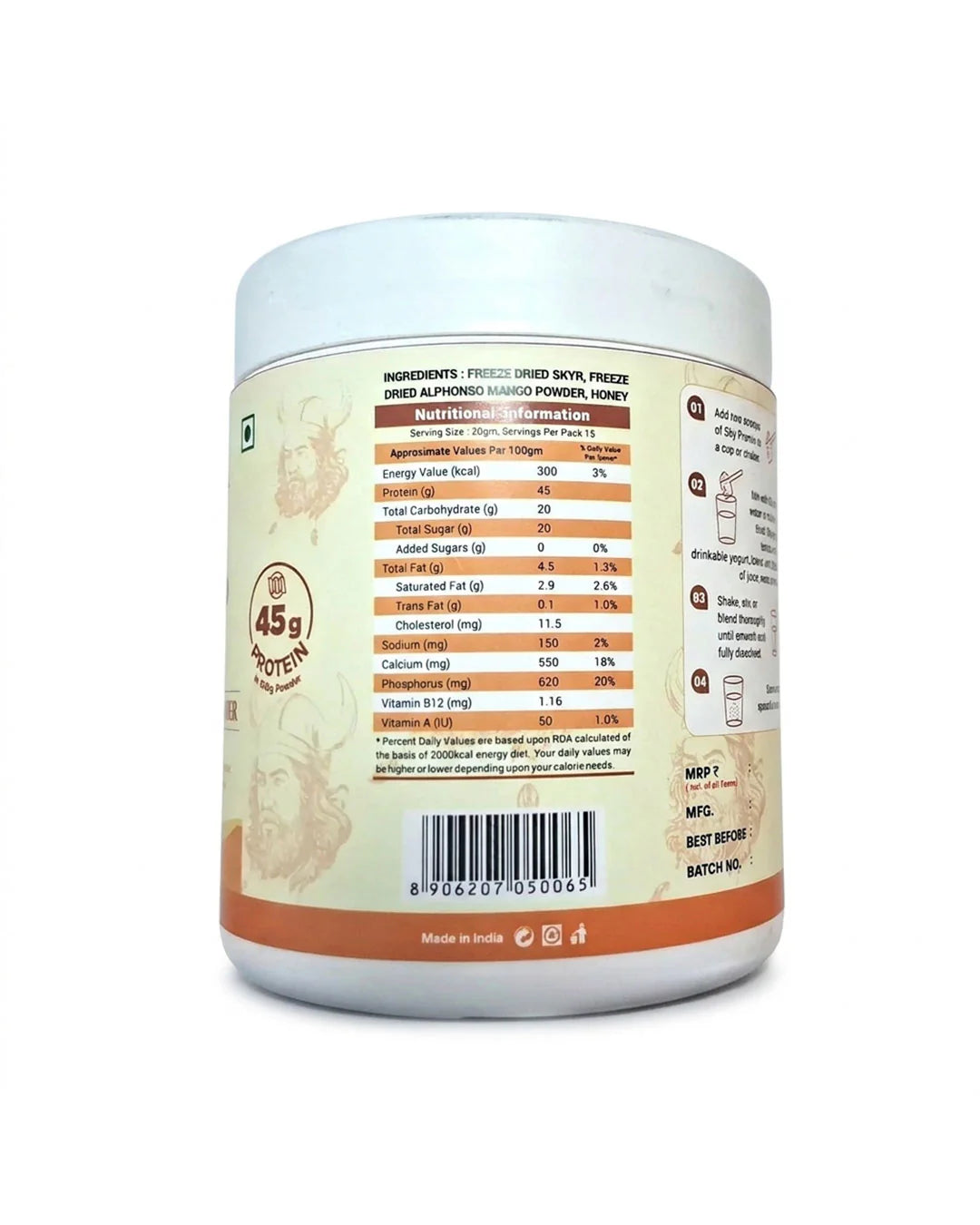 Protein Powder | Pre Mix Alphonso Mango -Instant Pre Mix Protein Powder-Made A2 Cow Milk, Protein Booster- No Added Sugar, Zero Preservatives &amp; Lactose Free - Skyrrup - 300gm