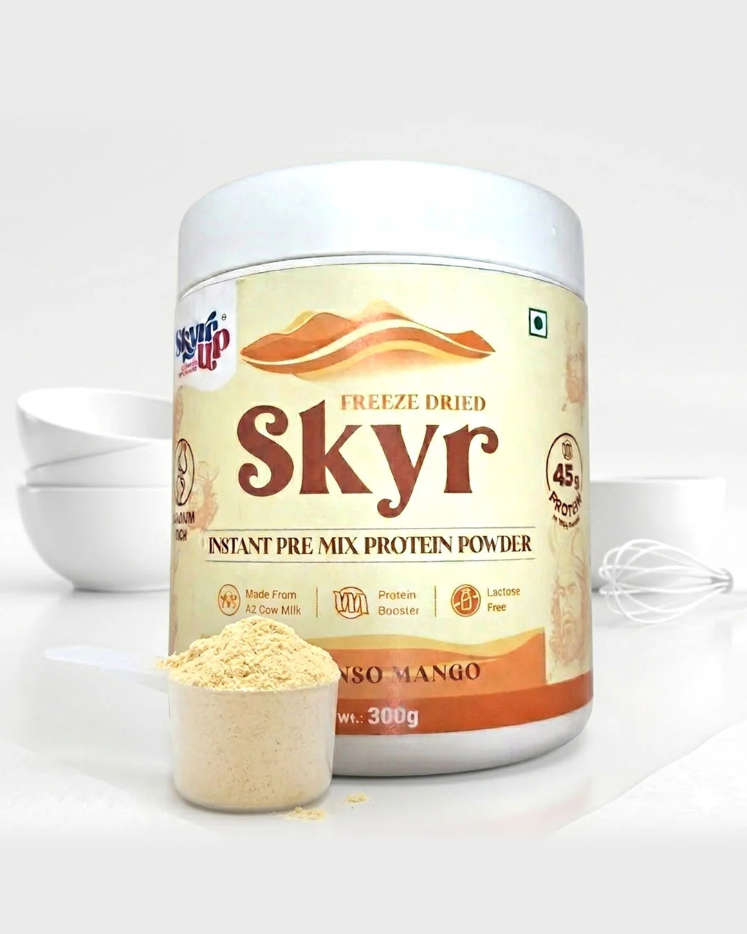 Protein Powder | Pre Mix Alphonso Mango -Instant Pre Mix Protein Powder-Made A2 Cow Milk, Protein Booster- No Added Sugar, Zero Preservatives &amp; Lactose Free - Skyrrup - 300gm